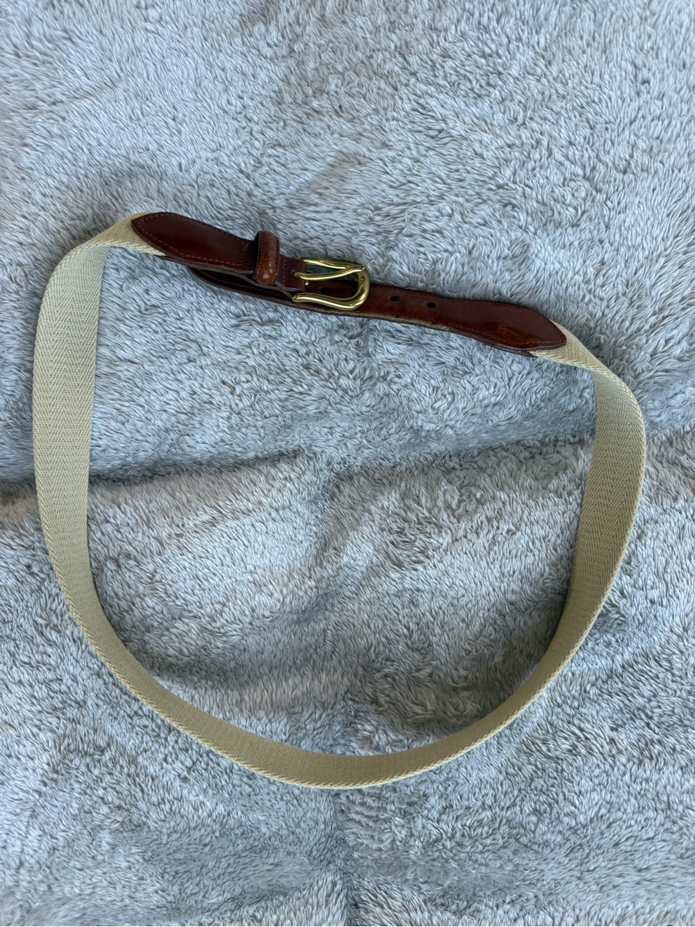 Coach Beige Canvas Belt with Brown Leather Trim and Gold Buckle